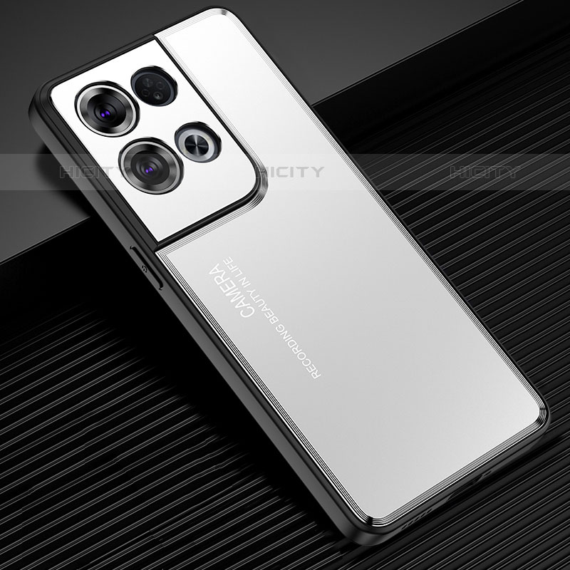 Handyhülle Hülle Luxus Aluminium Metall und Silikon Rahmen Tasche J02 für Oppo Reno8 Pro 5G Silber