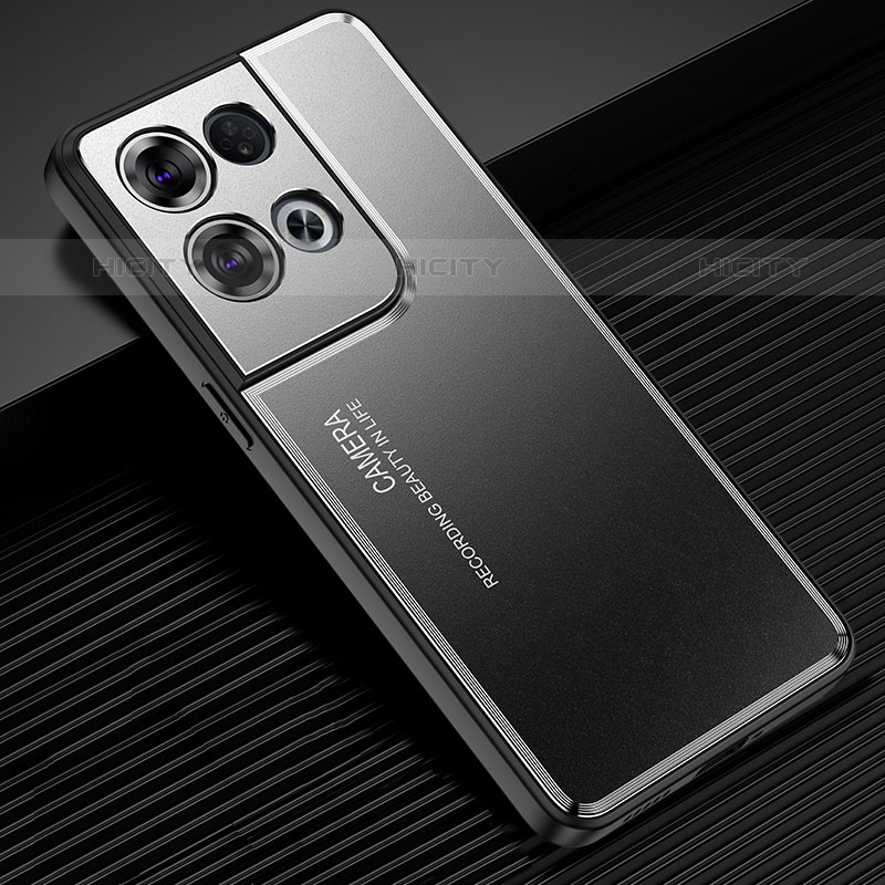 Handyhülle Hülle Luxus Aluminium Metall und Silikon Rahmen Tasche J02 für Oppo Reno8 Pro+ Plus 5G Schwarz