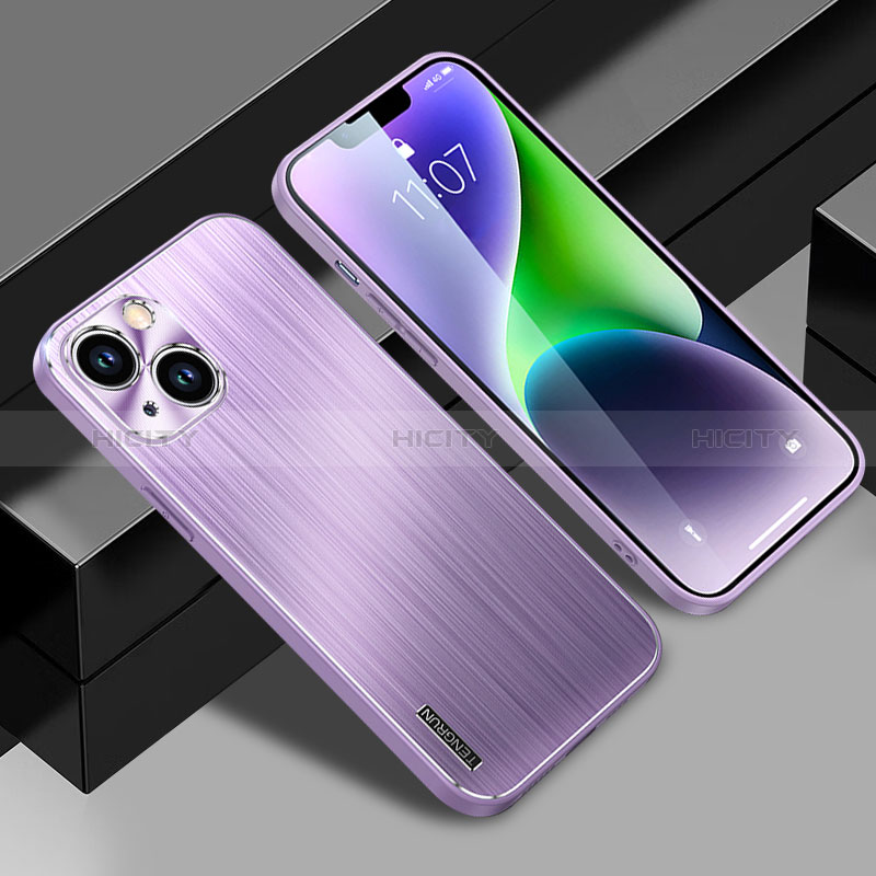 Handyhülle Hülle Luxus Aluminium Metall und Silikon Rahmen Tasche JL1 für Apple iPhone 13 Violett Plus