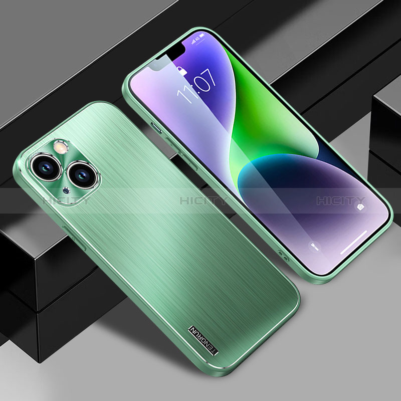 Handyhülle Hülle Luxus Aluminium Metall und Silikon Rahmen Tasche JL1 für Apple iPhone 14 Grün Plus