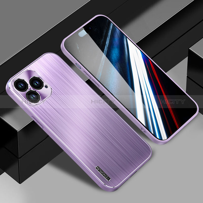 Handyhülle Hülle Luxus Aluminium Metall und Silikon Rahmen Tasche JL1 für Apple iPhone 14 Pro Max Violett Plus