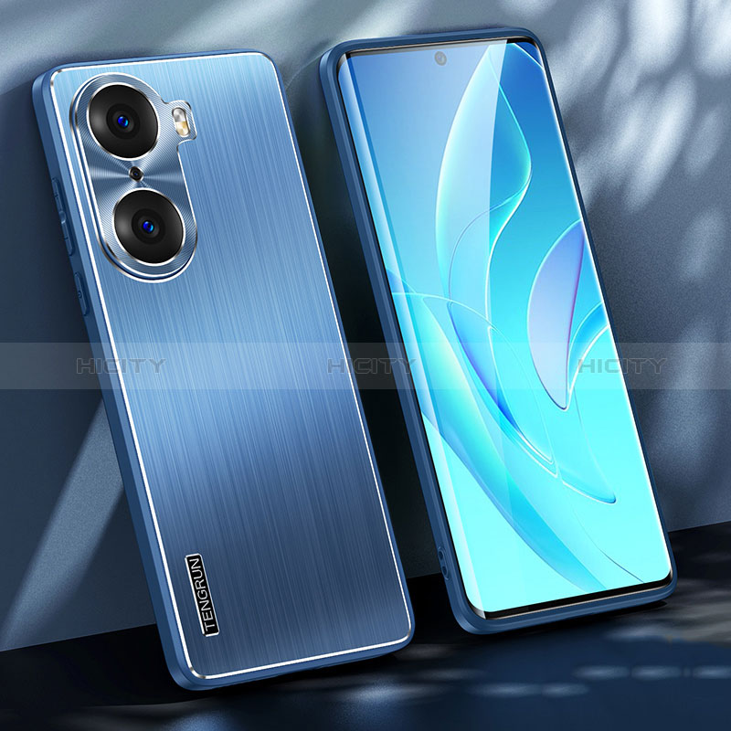 Handyhülle Hülle Luxus Aluminium Metall und Silikon Rahmen Tasche JL1 für Huawei Honor 60 Pro 5G Blau