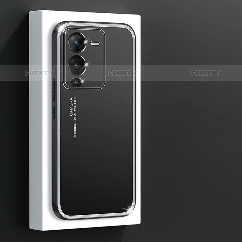 Handyhülle Hülle Luxus Aluminium Metall und Silikon Rahmen Tasche JL1 für Vivo V25 Pro 5G Schwarz