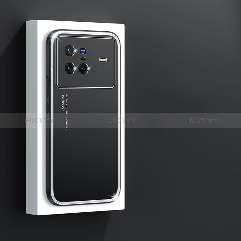 Handyhülle Hülle Luxus Aluminium Metall und Silikon Rahmen Tasche JL1 für Vivo X80 5G Schwarz Plus