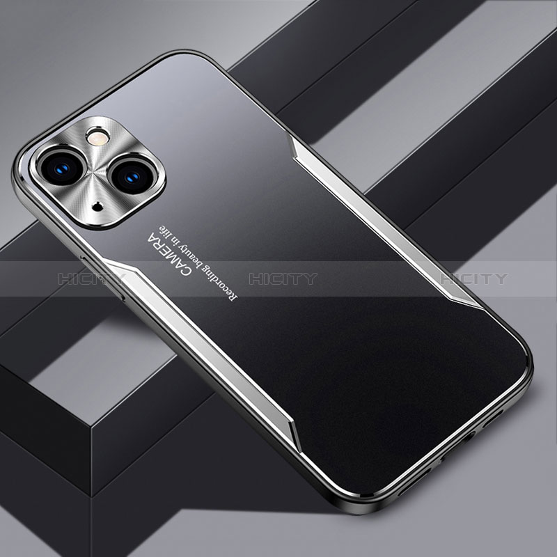 Handyhülle Hülle Luxus Aluminium Metall und Silikon Rahmen Tasche JL3 für Apple iPhone 14 Plus Silber Plus