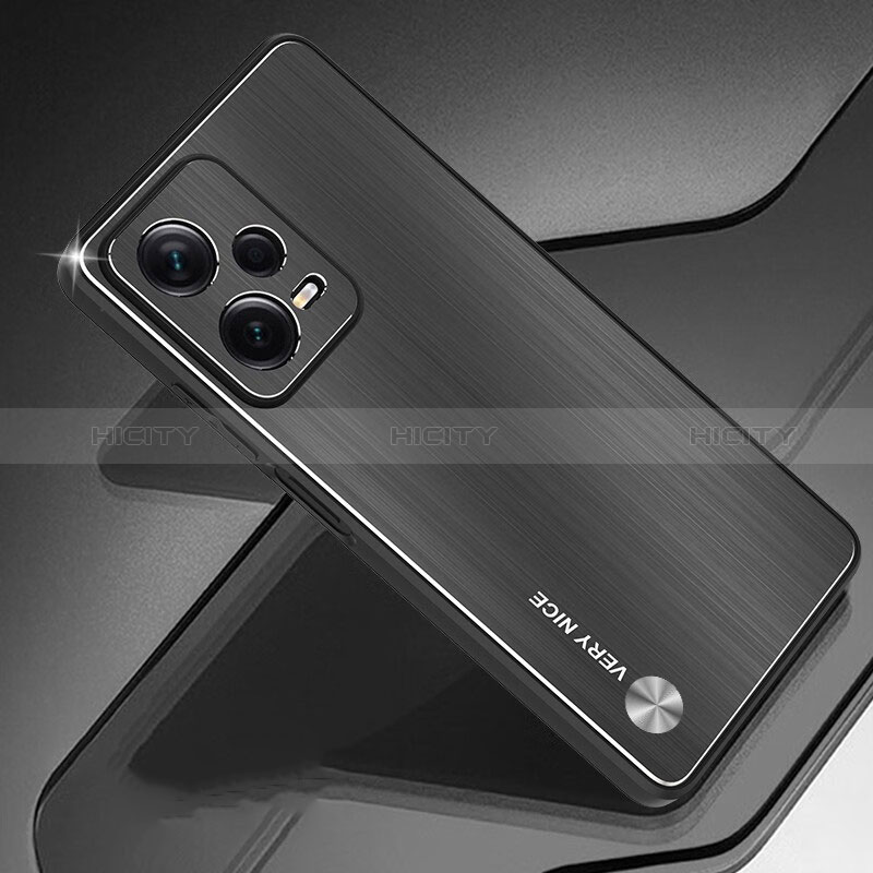 Handyhülle Hülle Luxus Aluminium Metall und Silikon Rahmen Tasche JS1 für Xiaomi Redmi Note 12 Explorer Schwarz