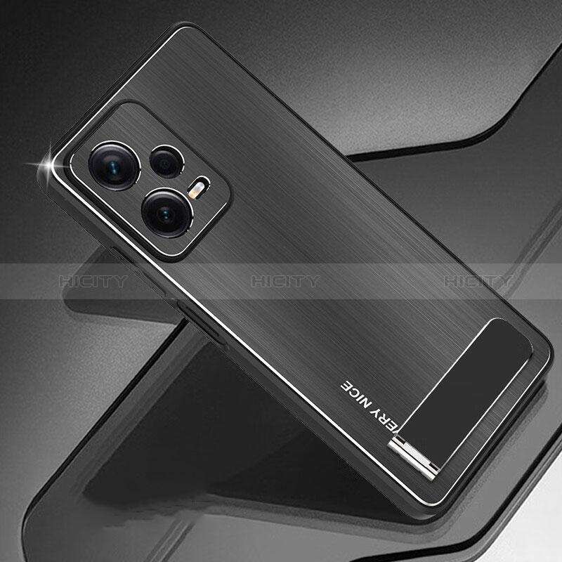 Handyhülle Hülle Luxus Aluminium Metall und Silikon Rahmen Tasche JS2 für Xiaomi Redmi Note 12 5G Schwarz