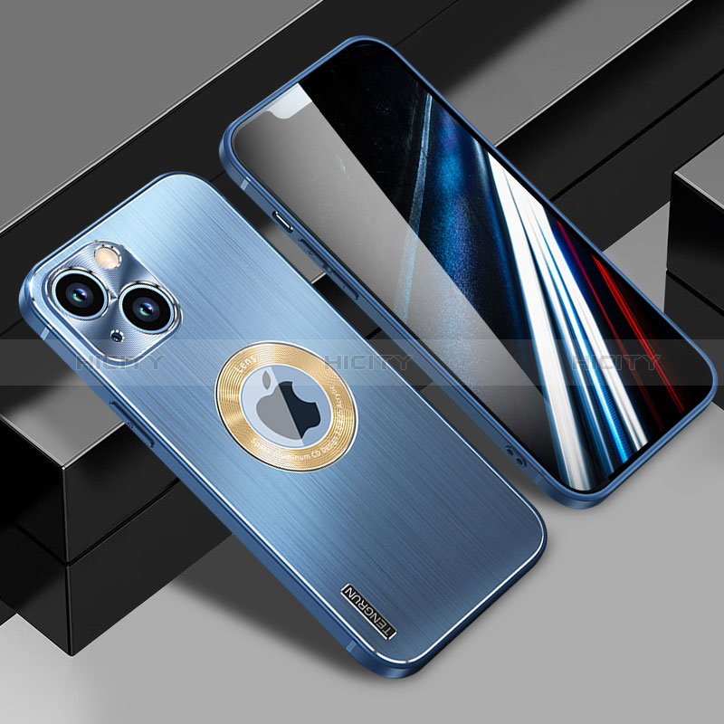 Handyhülle Hülle Luxus Aluminium Metall und Silikon Rahmen Tasche mit Mag-Safe Magnetic Magnetisch JL1 für Apple iPhone 14 Plus Blau Plus