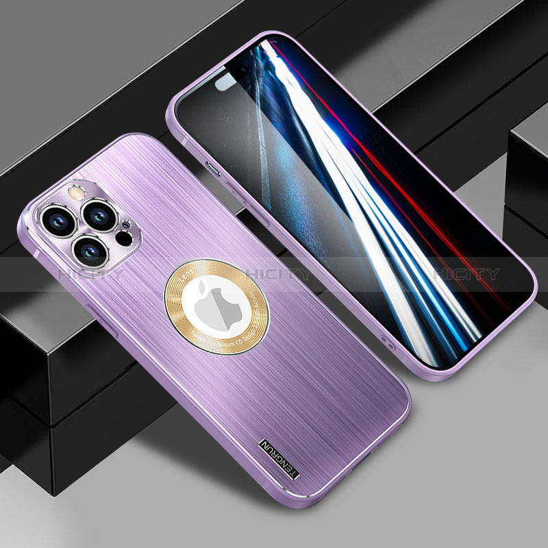 Handyhülle Hülle Luxus Aluminium Metall und Silikon Rahmen Tasche mit Mag-Safe Magnetic Magnetisch JL1 für Apple iPhone 14 Pro Violett