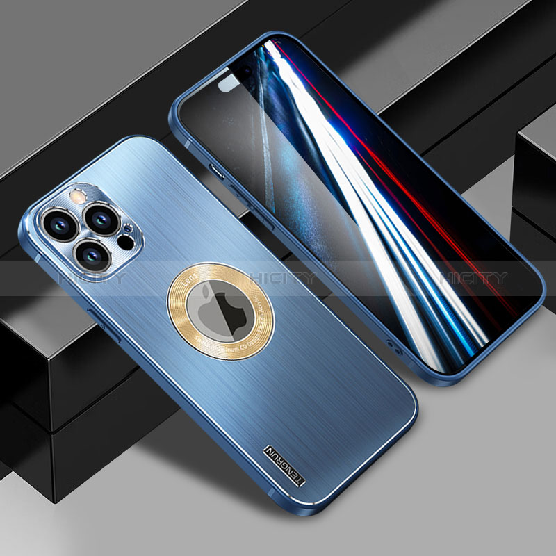 Handyhülle Hülle Luxus Aluminium Metall und Silikon Rahmen Tasche mit Mag-Safe Magnetic Magnetisch JL1 für Apple iPhone 15 Pro Blau