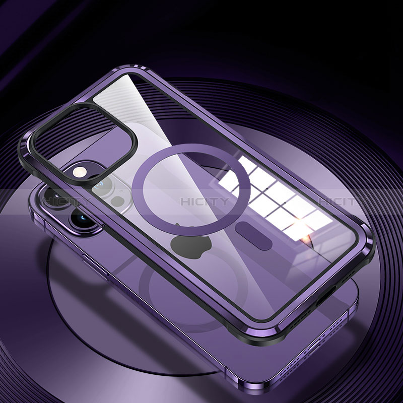 Handyhülle Hülle Luxus Aluminium Metall und Silikon Rahmen Tasche mit Mag-Safe Magnetic Magnetisch QC1 für Apple iPhone 14 Pro