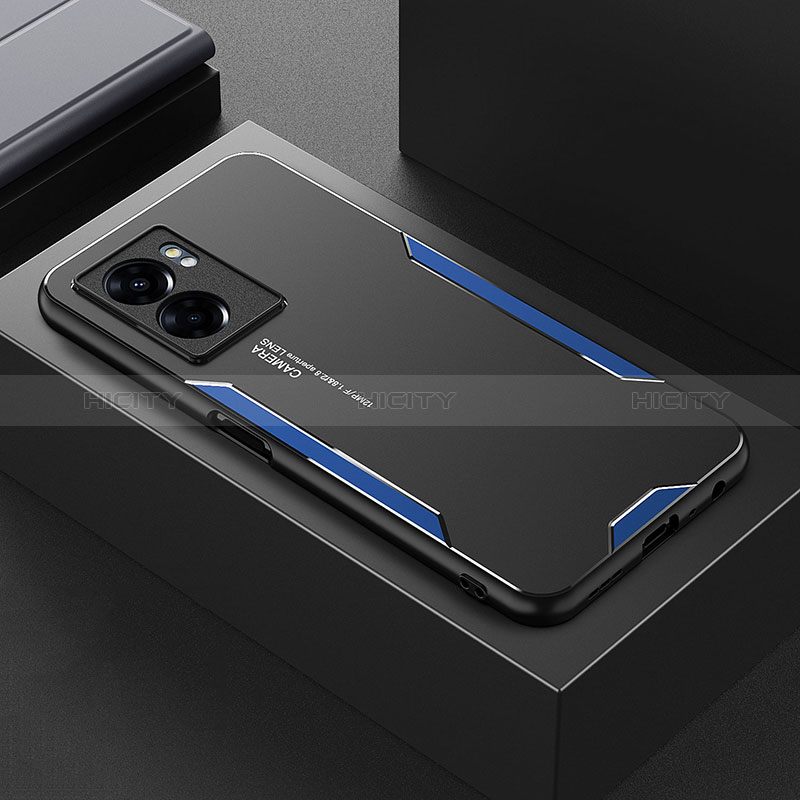 Handyhülle Hülle Luxus Aluminium Metall und Silikon Rahmen Tasche PB1 für Oppo A77 5G Blau Plus