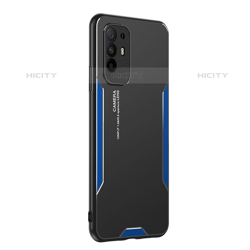 Handyhülle Hülle Luxus Aluminium Metall und Silikon Rahmen Tasche PB1 für Oppo A94 5G Blau