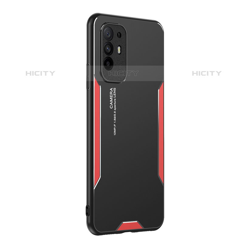 Handyhülle Hülle Luxus Aluminium Metall und Silikon Rahmen Tasche PB1 für Oppo A94 5G Rot Plus