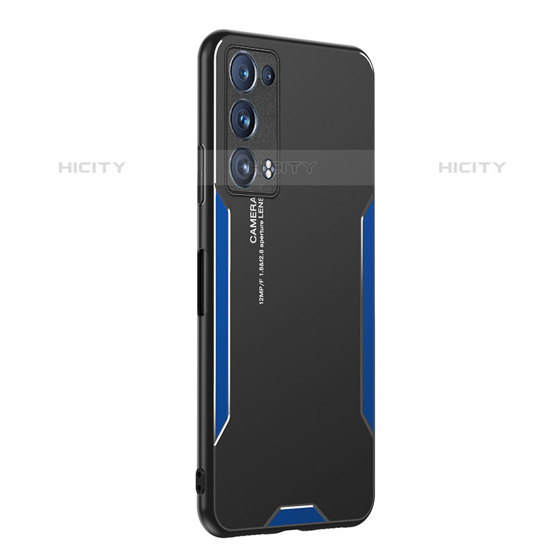 Handyhülle Hülle Luxus Aluminium Metall und Silikon Rahmen Tasche PB1 für Oppo Reno6 Pro 5G Blau