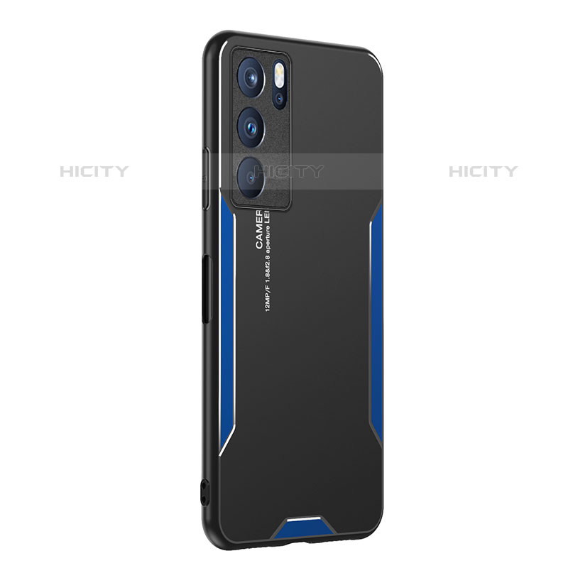 Handyhülle Hülle Luxus Aluminium Metall und Silikon Rahmen Tasche PB1 für Oppo Reno6 Pro 5G India Blau