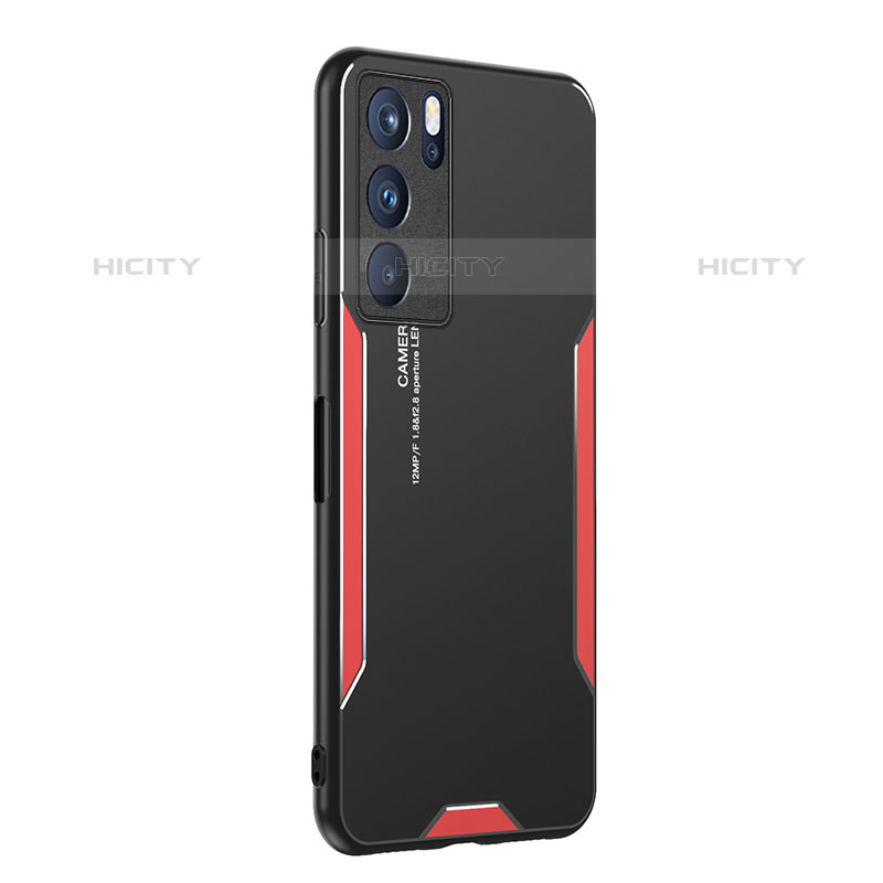 Handyhülle Hülle Luxus Aluminium Metall und Silikon Rahmen Tasche PB1 für Oppo Reno6 Pro 5G India Rot