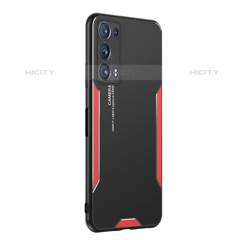 Handyhülle Hülle Luxus Aluminium Metall und Silikon Rahmen Tasche PB1 für Oppo Reno6 Pro 5G Rot