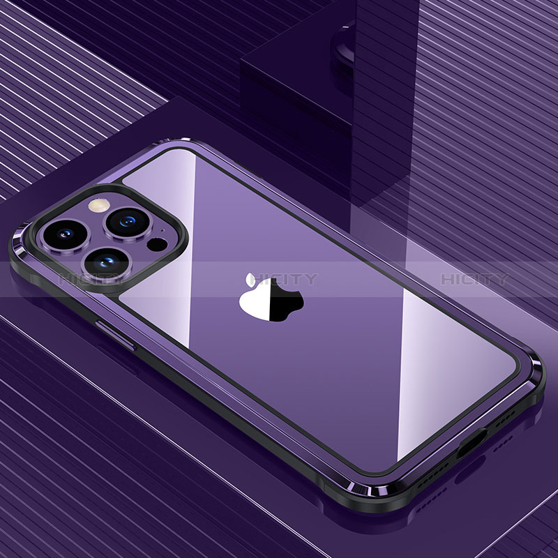 Handyhülle Hülle Luxus Aluminium Metall und Silikon Rahmen Tasche QC1 für Apple iPhone 13 Pro Violett