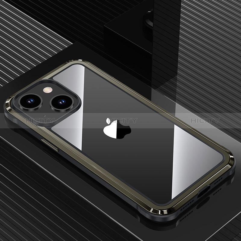 Handyhülle Hülle Luxus Aluminium Metall und Silikon Rahmen Tasche QC1 für Apple iPhone 14 Plus Schwarz