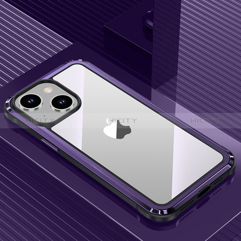 Handyhülle Hülle Luxus Aluminium Metall und Silikon Rahmen Tasche QC1 für Apple iPhone 14 Plus Violett