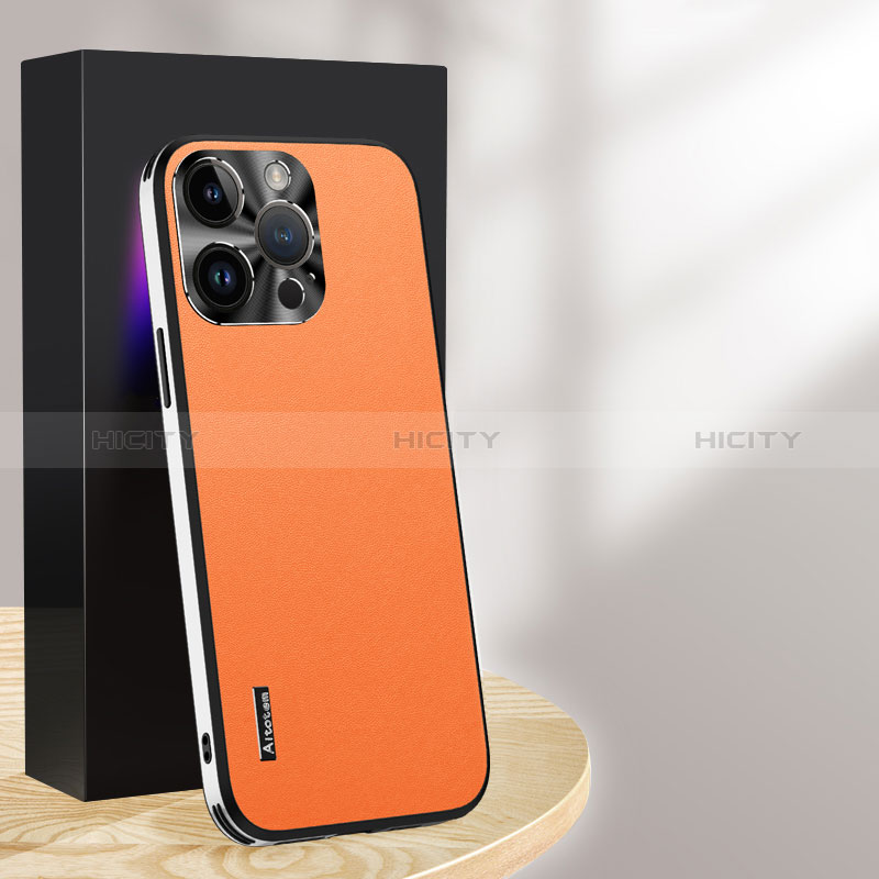 Handyhülle Hülle Luxus Leder Schutzhülle AT1 für Apple iPhone 14 Pro Max Orange Plus