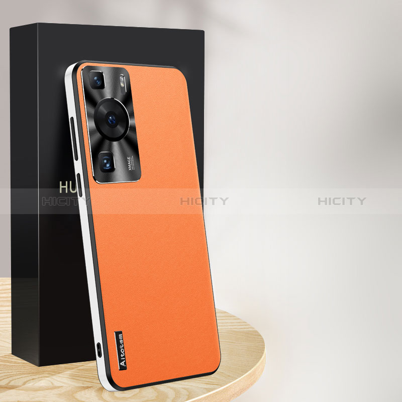 Handyhülle Hülle Luxus Leder Schutzhülle AT1 für Huawei P60 Orange Plus