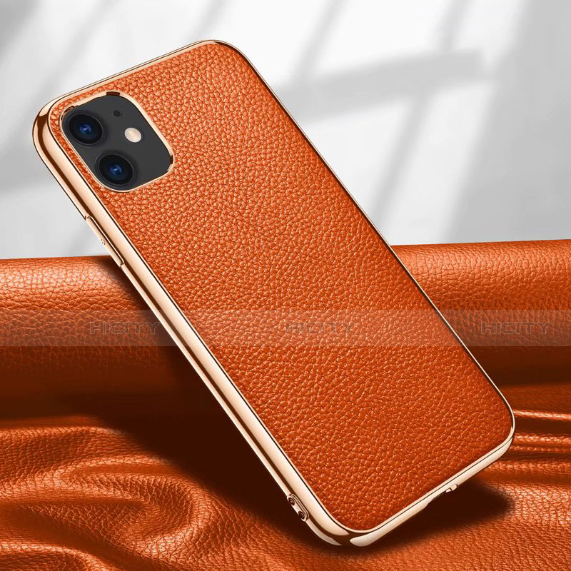 Handyhülle Hülle Luxus Leder Schutzhülle für Apple iPhone 12 Mini Orange Plus