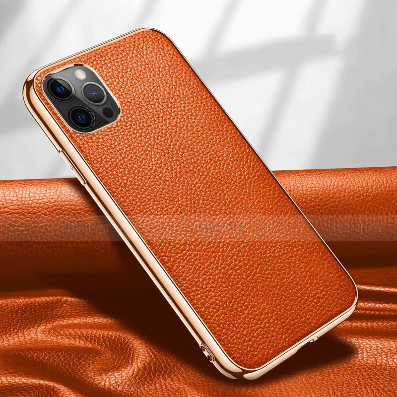 Handyhülle Hülle Luxus Leder Schutzhülle für Apple iPhone 12 Pro Max Orange Plus