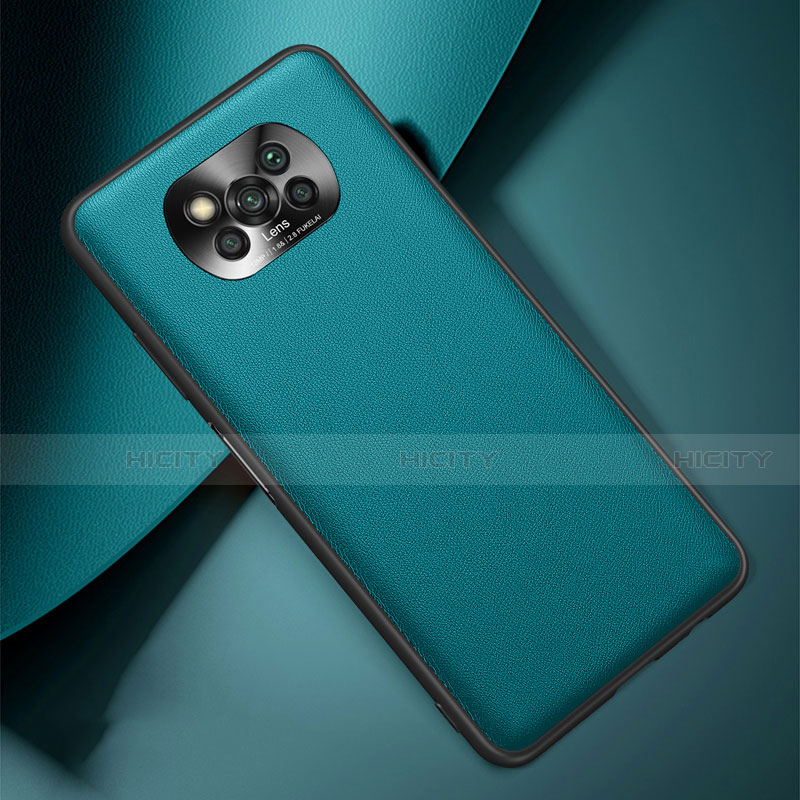 Handyhülle Hülle Luxus Leder Schutzhülle für Xiaomi Poco X3 Cyan