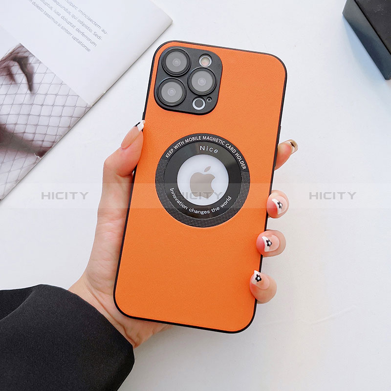 Handyhülle Hülle Luxus Leder Schutzhülle mit Mag-Safe Magnetic Magnetisch für Apple iPhone 13 Pro Max Orange