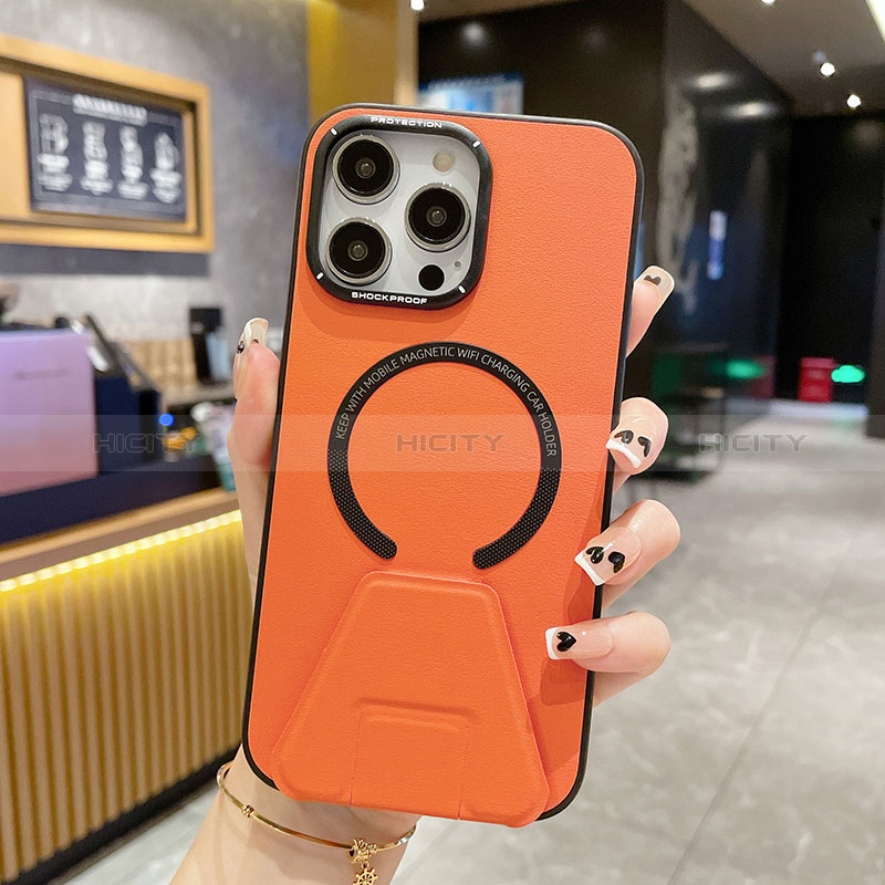 Handyhülle Hülle Luxus Leder Schutzhülle mit Mag-Safe Magnetic Magnetisch für Apple iPhone 14 Pro Max Orange Plus