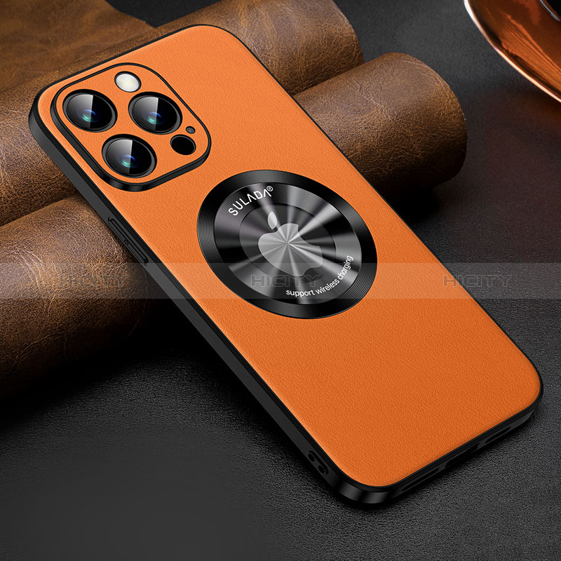 Handyhülle Hülle Luxus Leder Schutzhülle mit Mag-Safe Magnetic Magnetisch LD2 für Apple iPhone 14 Pro Max Orange