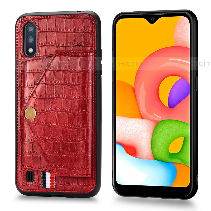 Handyhülle Hülle Luxus Leder Schutzhülle S01D für Samsung Galaxy A01 SM-A015 Rot Plus