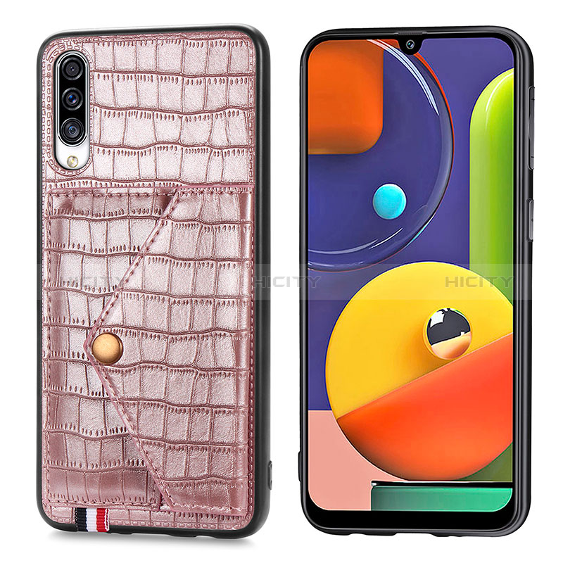 Handyhülle Hülle Luxus Leder Schutzhülle S01D für Samsung Galaxy A50 Rosegold Plus