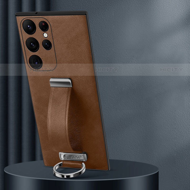 Handyhülle Hülle Luxus Leder Schutzhülle S05 für Samsung Galaxy S23 Ultra 5G Braun Plus