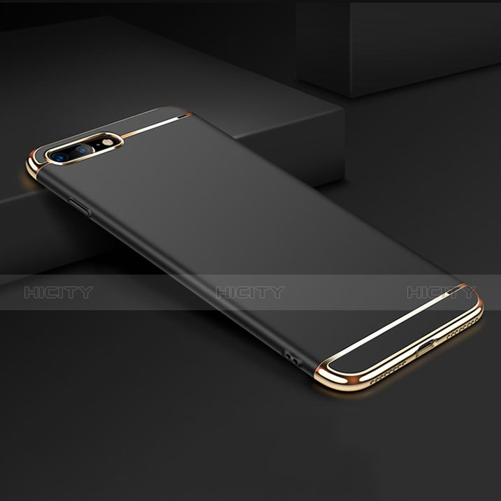 Handyhülle Hülle Luxus Metall Rahmen und Kunststoff F01 für Apple iPhone 7 Plus Schwarz groß