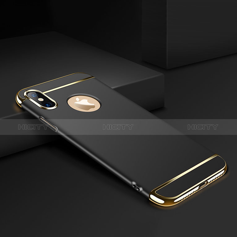 Handyhülle Hülle Luxus Metall Rahmen und Kunststoff für Apple iPhone Xs Max Schwarz groß