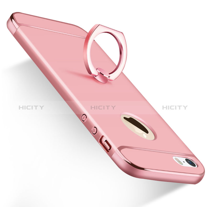 Handyhülle Hülle Luxus Metall Rahmen und Kunststoff mit Fingerring Ständer A01 für Apple iPhone 5 Rosa