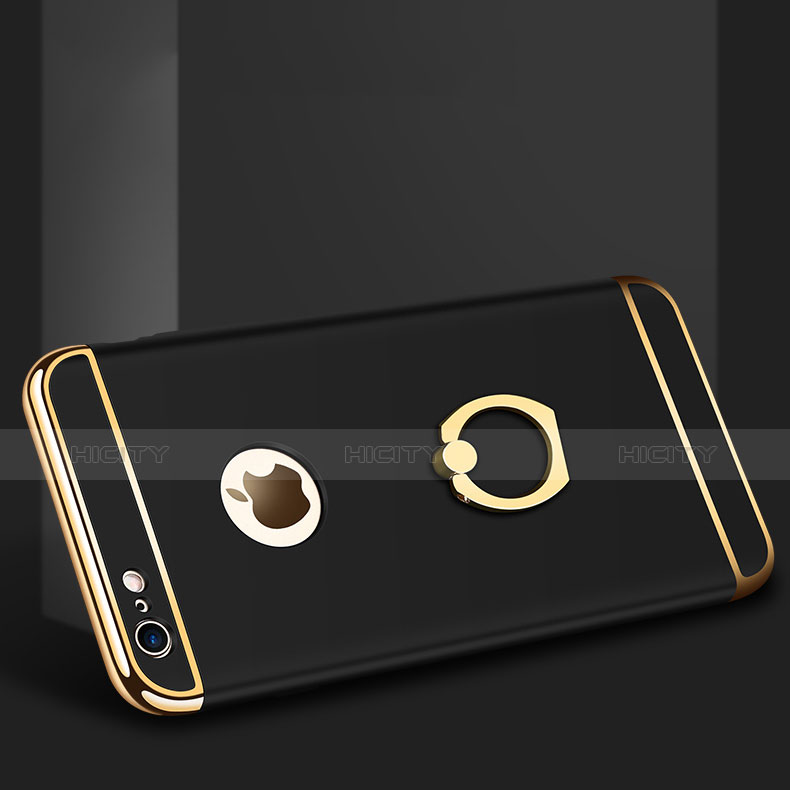 Handyhülle Hülle Luxus Metall Rahmen und Kunststoff mit Fingerring Ständer A01 für Apple iPhone 6S Schwarz groß