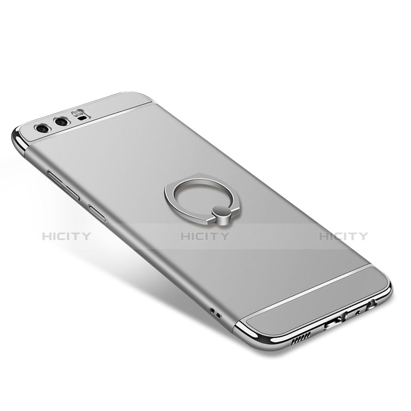 Handyhülle Hülle Luxus Metall Rahmen und Kunststoff mit Fingerring Ständer A01 für Huawei P10 Silber