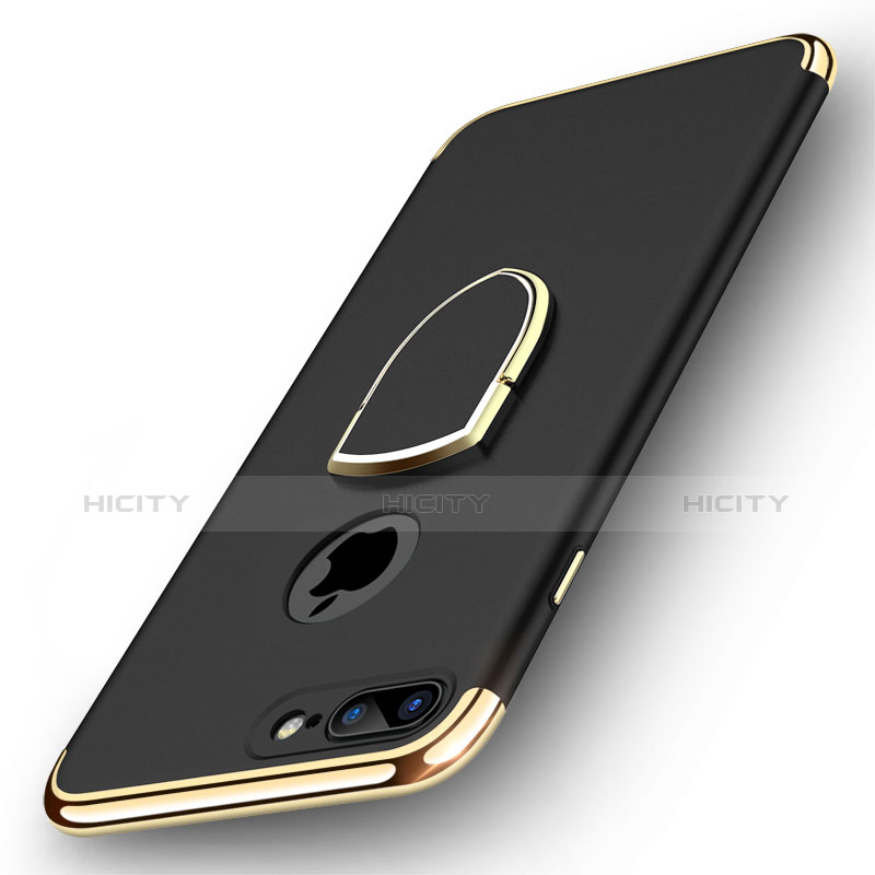 Handyhülle Hülle Luxus Metall Rahmen und Kunststoff mit Fingerring Ständer A03 für Apple iPhone 7 Plus Schwarz