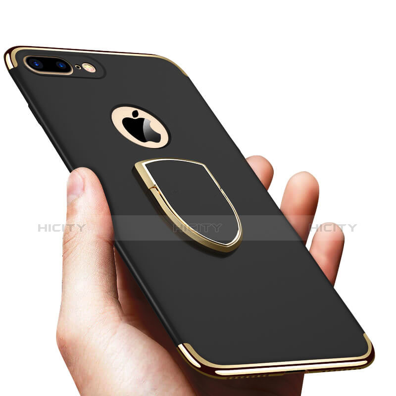 Handyhülle Hülle Luxus Metall Rahmen und Kunststoff mit Fingerring Ständer A03 für Apple iPhone 8 Plus Schwarz