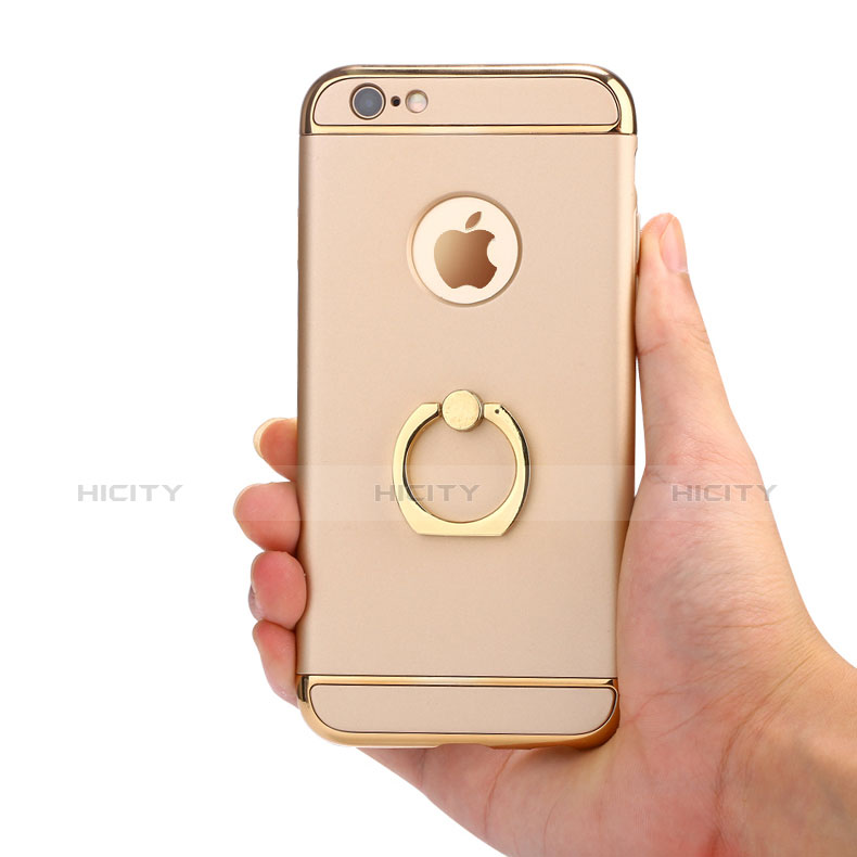 Handyhülle Hülle Luxus Metall Rahmen und Kunststoff mit Fingerring Ständer A05 für Apple iPhone 6S Gold