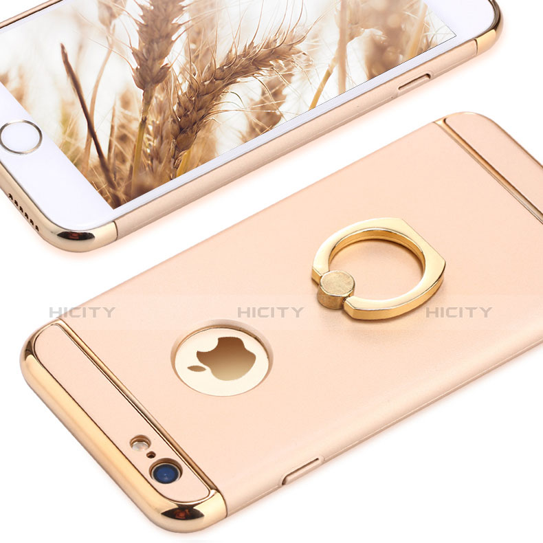 Handyhülle Hülle Luxus Metall Rahmen und Kunststoff mit Fingerring Ständer A05 für Apple iPhone 6S Gold