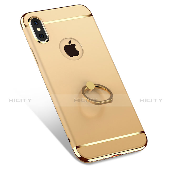 Handyhülle Hülle Luxus Metall Rahmen und Kunststoff mit Fingerring Ständer F02 für Apple iPhone X Gold