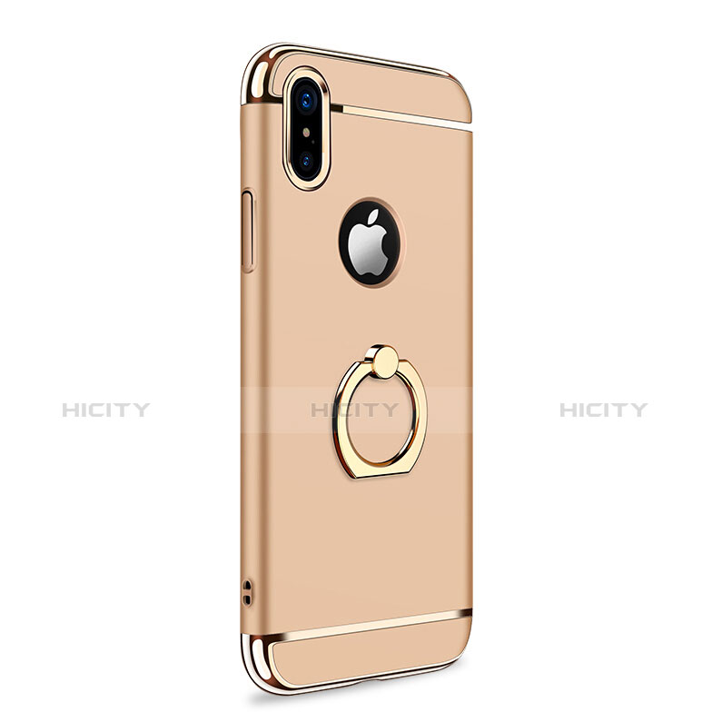 Handyhülle Hülle Luxus Metall Rahmen und Kunststoff mit Fingerring Ständer F02 für Apple iPhone X Gold