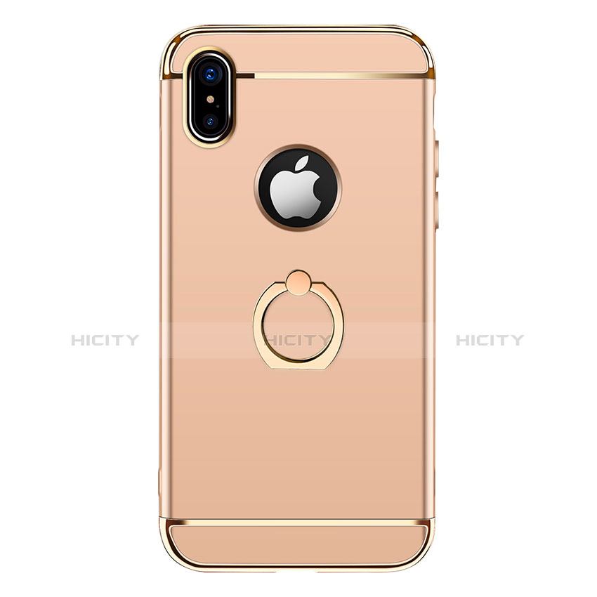 Handyhülle Hülle Luxus Metall Rahmen und Kunststoff mit Fingerring Ständer F02 für Apple iPhone X Gold