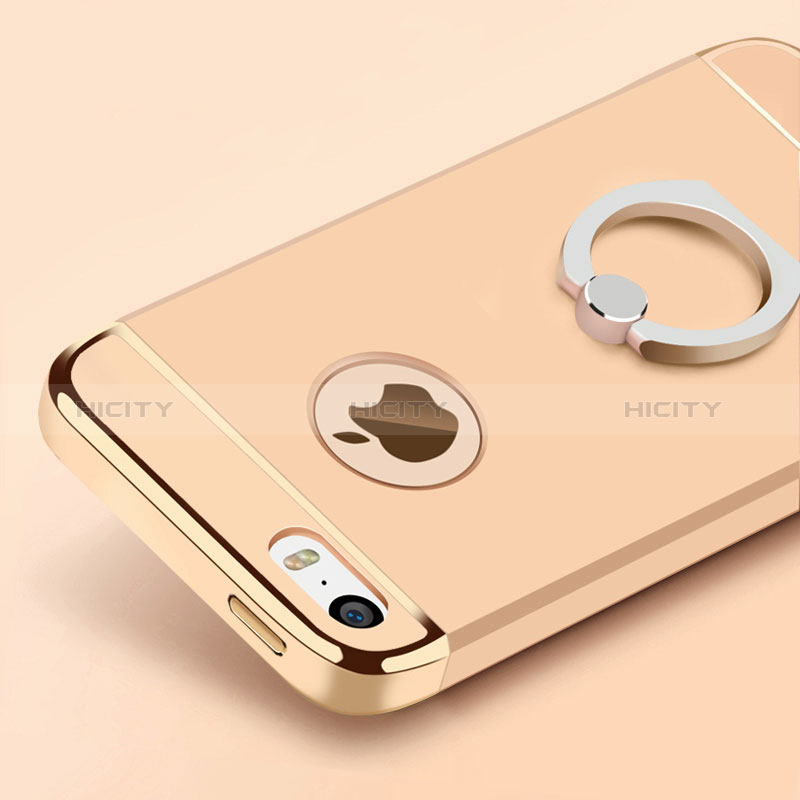 Handyhülle Hülle Luxus Metall Rahmen und Kunststoff mit Fingerring Ständer für Apple iPhone 5 Gold