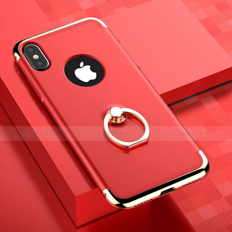 Handyhülle Hülle Luxus Metall Rahmen und Kunststoff mit Fingerring Ständer für Apple iPhone X Rot groß